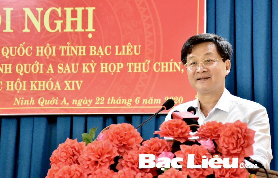 Ông Lê Minh Khái - Tổng Thanh tra Chính phủ tại buổi tiếp xúc cử tri xã Ninh Quới A (huyện Hồng Dân). Ảnh: H.T